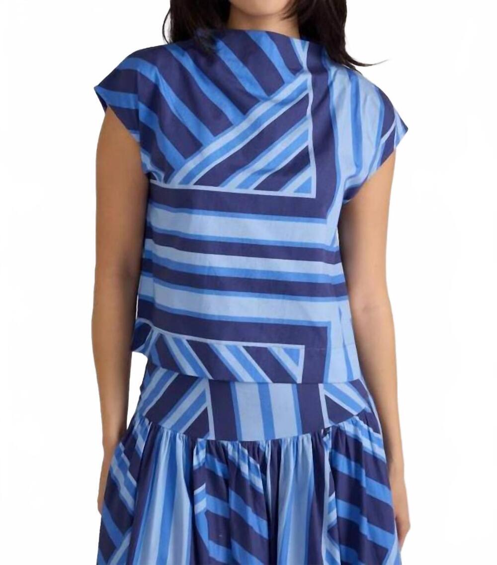 NEW THOMAS & LOURDES sadie cropped top in blue geo stripe